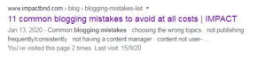 blogging mistakes screenshot in serps